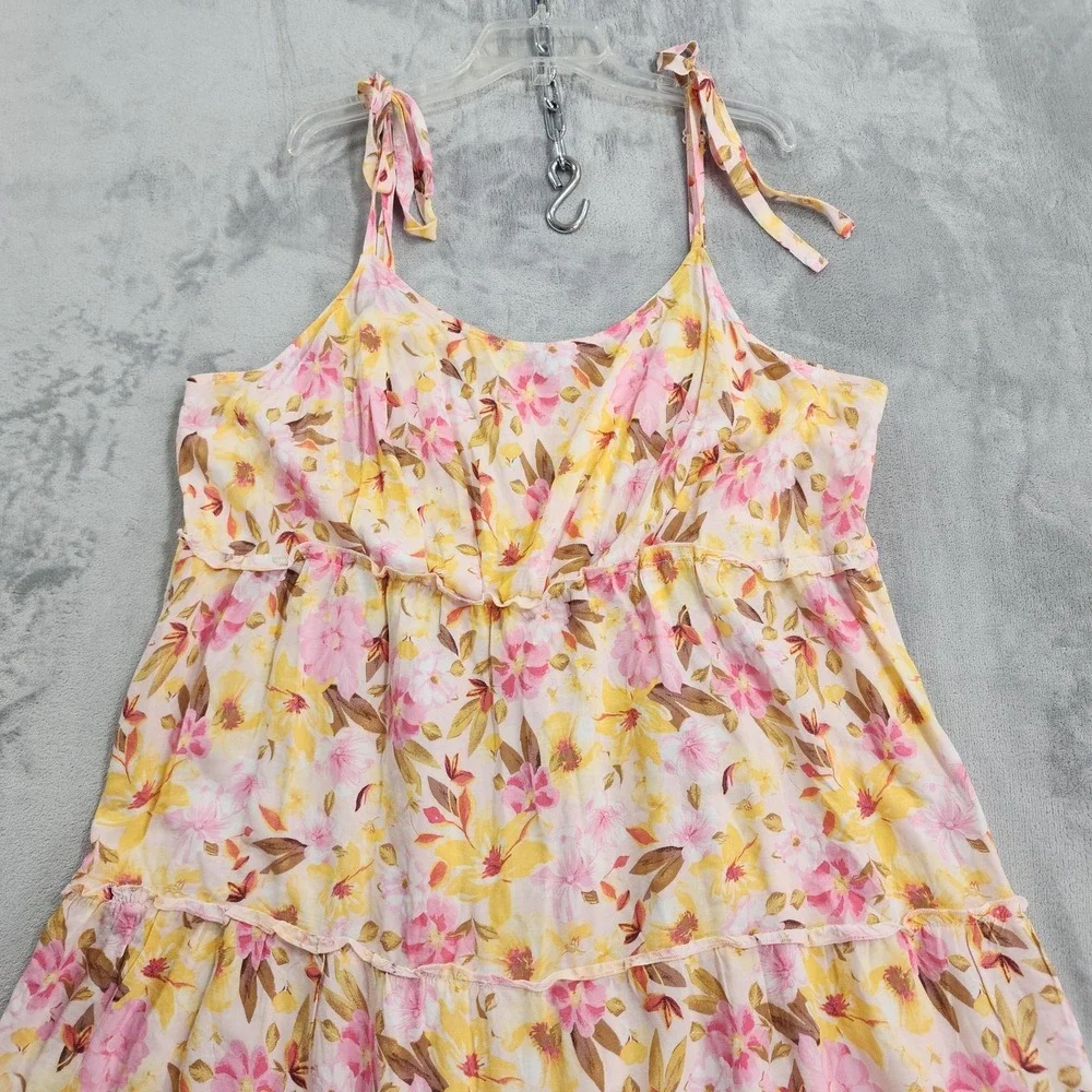AUW Dress Women 3X Multicolor Floral Tie Shoulder Smocked Ruffle Tiered Sundress